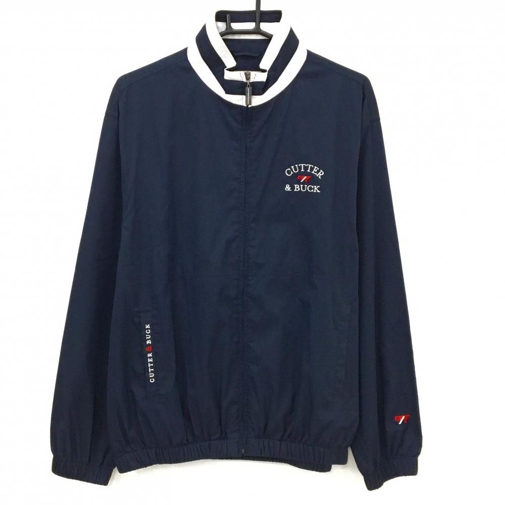 カッターアンドバック ジャケット ネイビー×白 ネックライン ロゴ刺しゅう メッシュ裏地 メンズ M ゴルフウェア CUTTER＆BUCK