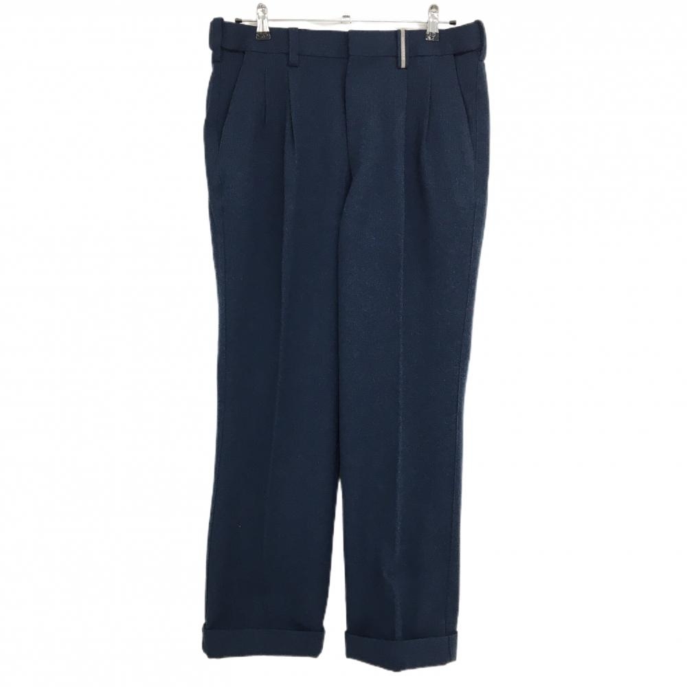 【美品】カッターアンドバック パンツ ネイビー ヘリンボーン織生地 ベルトループロゴ メンズ 85 ゴルフウェア CUTTER＆BUCK