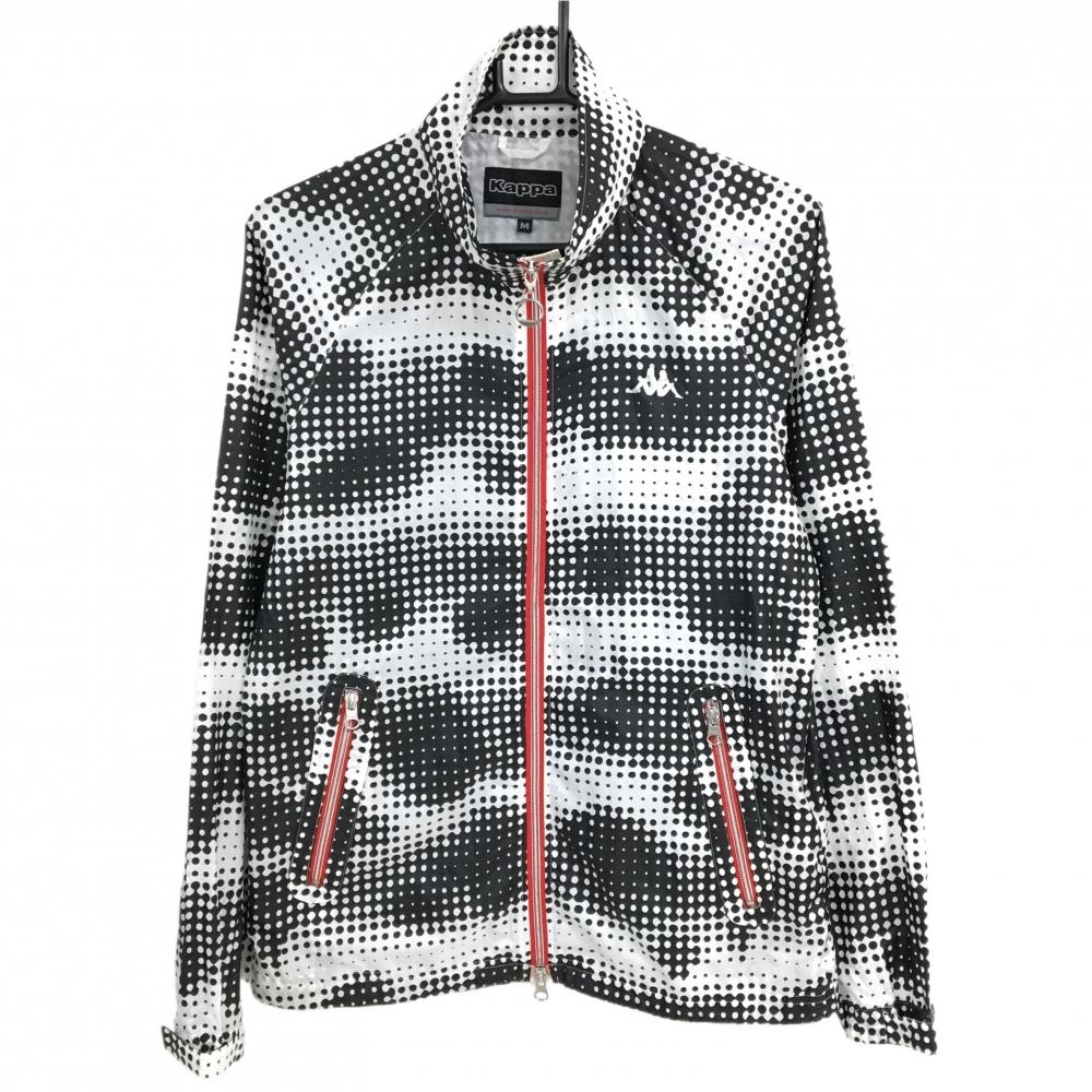 【超美品】カッパ ジャケットブルゾン 白×黒 ドット調総柄 薄手 ロゴプリント メンズ M ゴルフウェア Kappa