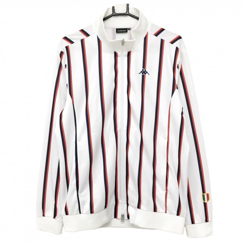 カッパ ジャケットブルゾン 白×レッド×ネイビー ストライプ メンズ O(XL) ゴルフウェア Kappa