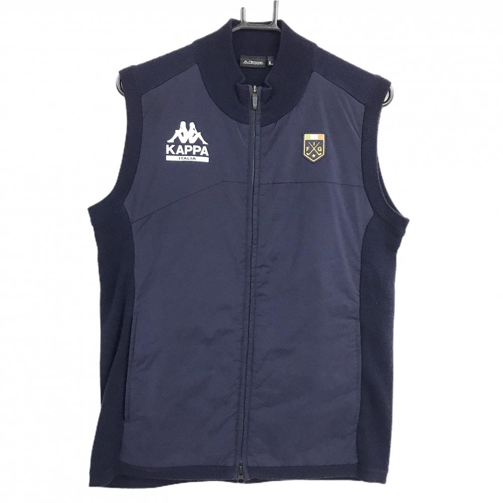 カッパ 異素材アウターベスト ネイビー ロゴプリント 前身頃中綿 背面ニット ウール混  メンズ L ゴルフウェア Kappa