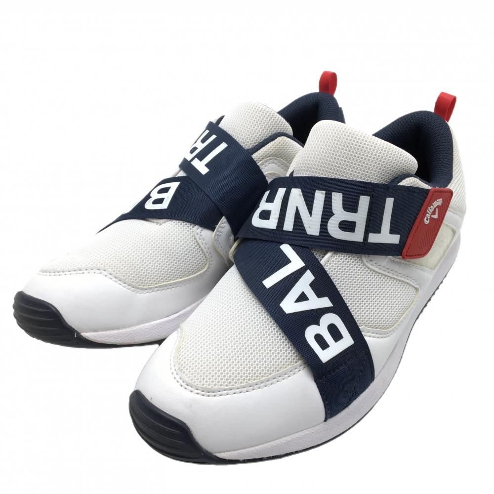 【超美品】キャロウェイ ゴルフシューズ  白×ネイビー BALTRAINER バルトレイナースパイクレス メンズ L　26.5相当 ゴルフウェア Callaway