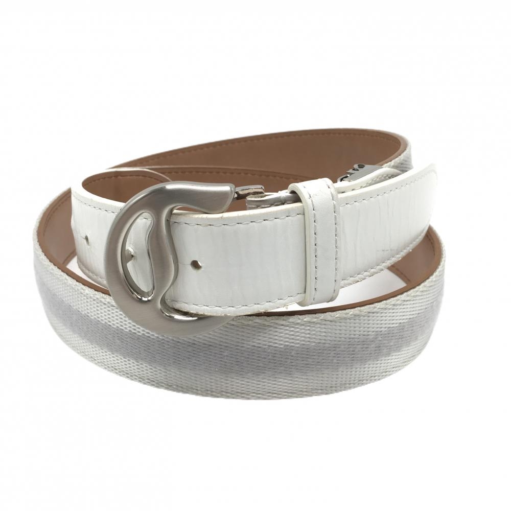 【美品】キャロウェイ トップ式ベルト 白 シルバーバックル 異素材切替 メンズ  ゴルフウェア Callaway