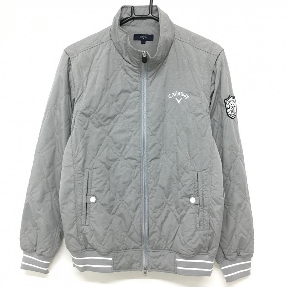 キャロウェイ 2WAY中綿ジャケット グレー×白 ロゴ型キルティング 袖ワッペン 袖着脱可 メンズ L ゴルフウェア Callaway