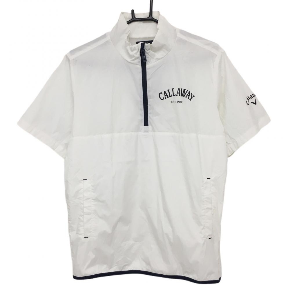 キャロウェイ 半袖ブルゾン 白×ネイビー ハーフジップ 裏地メッシュ メンズ M ゴルフウェア 2023年モデル Callaway