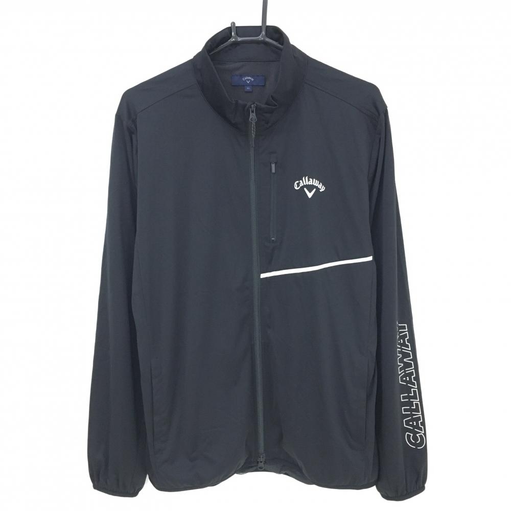 【美品】キャロウェイ ジャケット 黒 ロゴ白 胸ポケット 裏地メッシュ メンズ LL ゴルフウェア Callaway