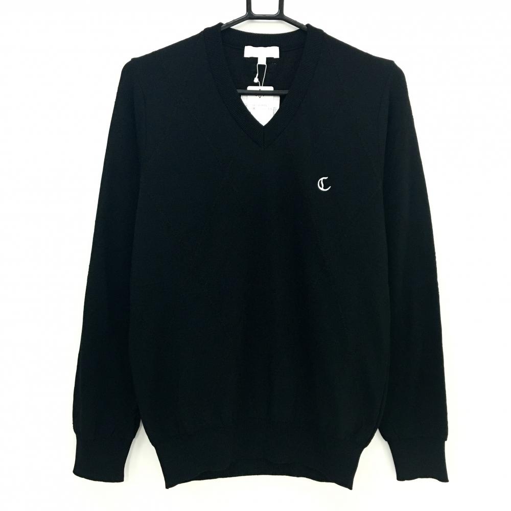 【新品】キャロウェイ セーター 黒 ダイヤ柄編み Vネック コットン混 ニット メンズ M ゴルフウェア Callaway