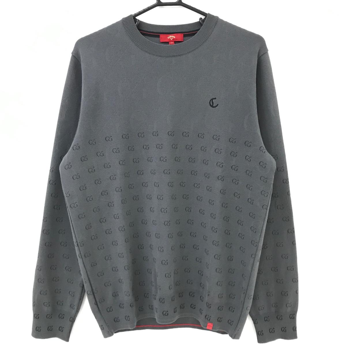 【新品】キャロウェイ レッドレーベル セーター グレー×黒 総柄 胸ロゴ ニット メンズ LL ゴルフウェア 2024年モデル Callaway