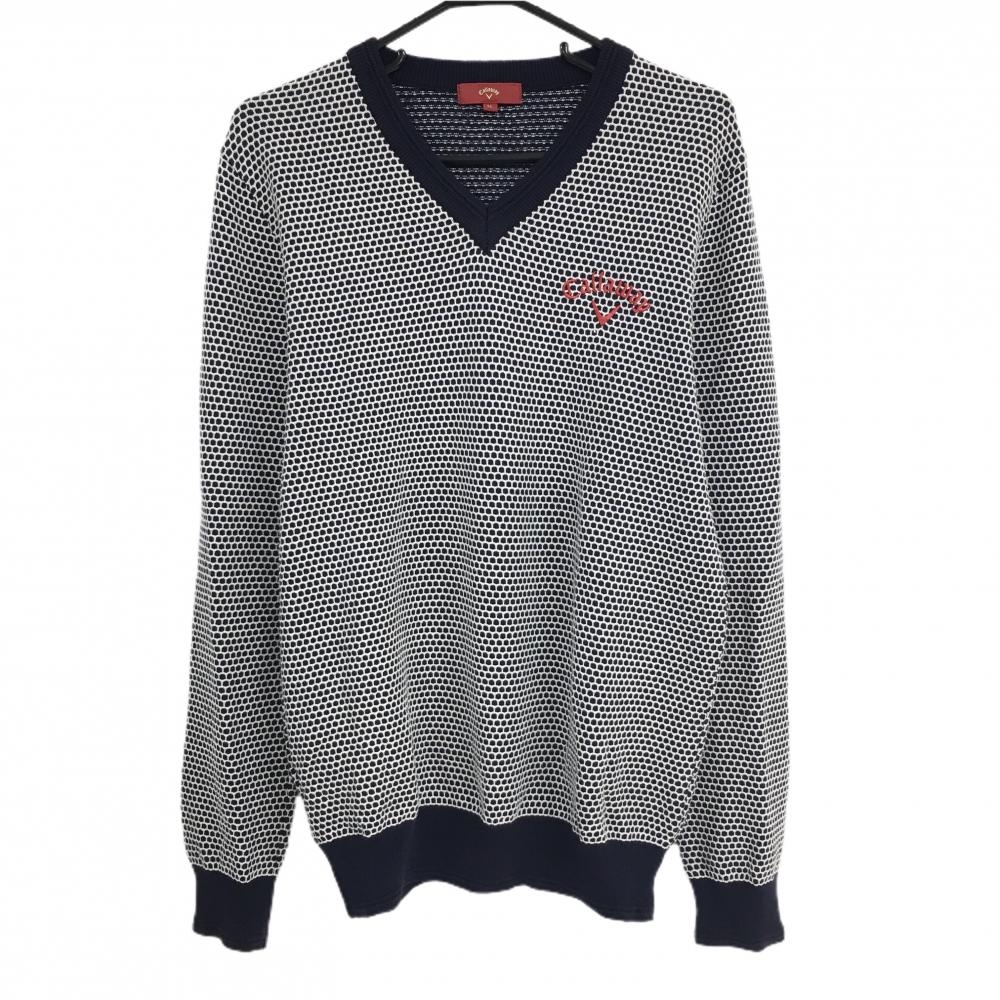 キャロウェイ レッドレーベル セーター ネイビー×白 総柄 カシミヤ混 ニット メンズ LL ゴルフウェア Callaway