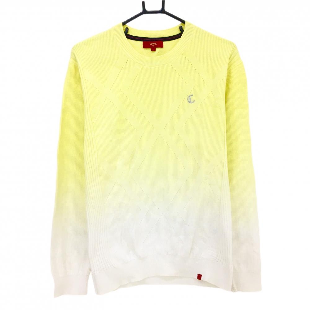 【美品】キャロウェイ レッドレーベル セーター 白×イエロー グラデーション コットン混  メンズ L ゴルフウェア 2024年モデル Callaway