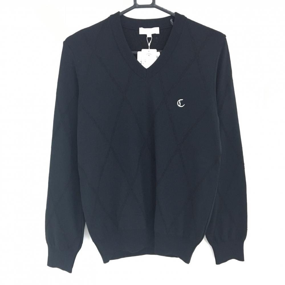 【新品】キャロウェイ セーター 黒 総柄 胸ロゴ ニット メンズ M ゴルフウェア Callaway