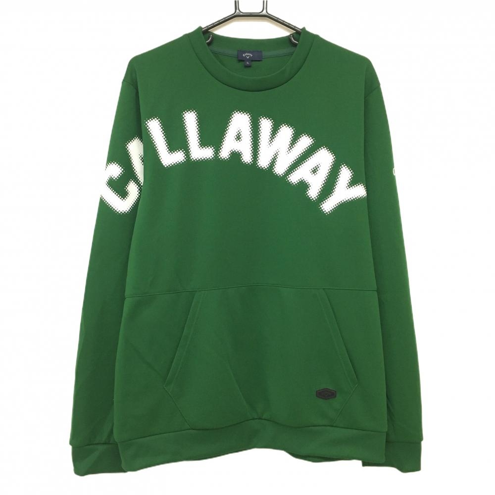 【超美品】キャロウェイ トレーナー グリーン×白 ロゴプリント 腹部ポケット メンズ 3L ゴルフウェア 2024年モデル 大きいサイズ Callaway