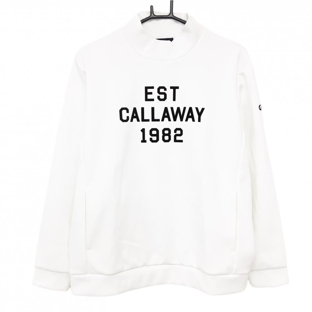 【超美品】キャロウェイ トレーナー 白×黒 フロッキーロゴ ボンディング生地 ハイネック  メンズ M ゴルフウェア 2024年モデル Callaway