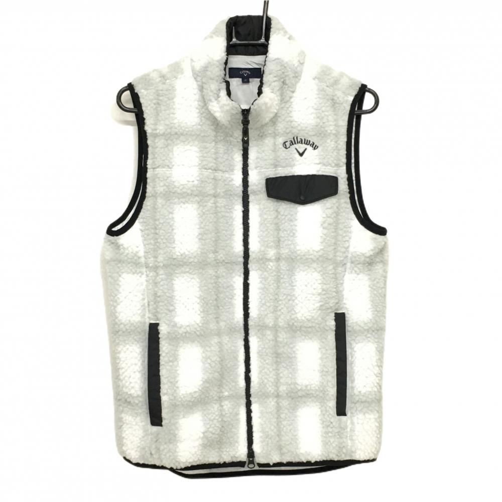 【超美品】キャロウェイ ボアベスト 白×ライトグレー チェック ダブルジップ 裏地付 メンズ M ゴルフウェア Callaway