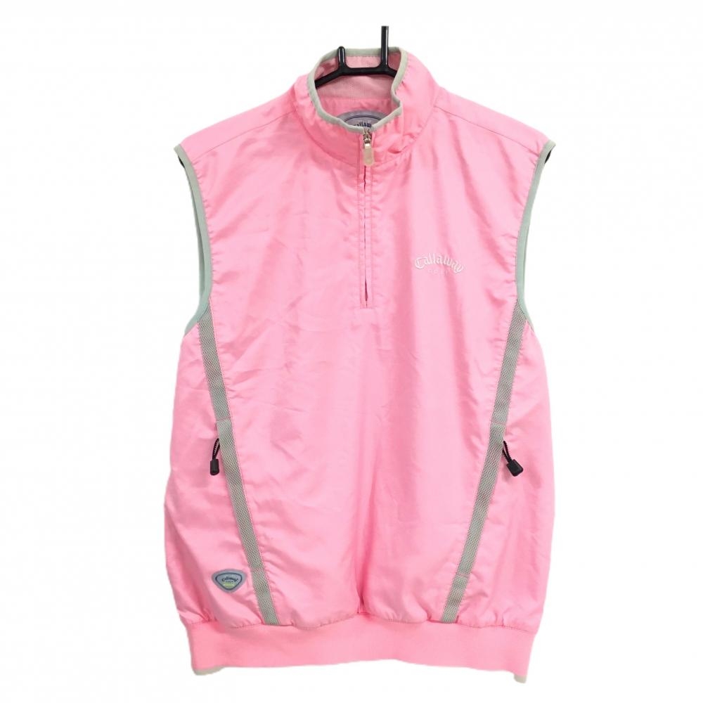 【美品】キャロウェイ アウターベスト ピンク×ライトグレー ハーフジップ 裏地メッシュ メンズ M ゴルフウェア Callaway