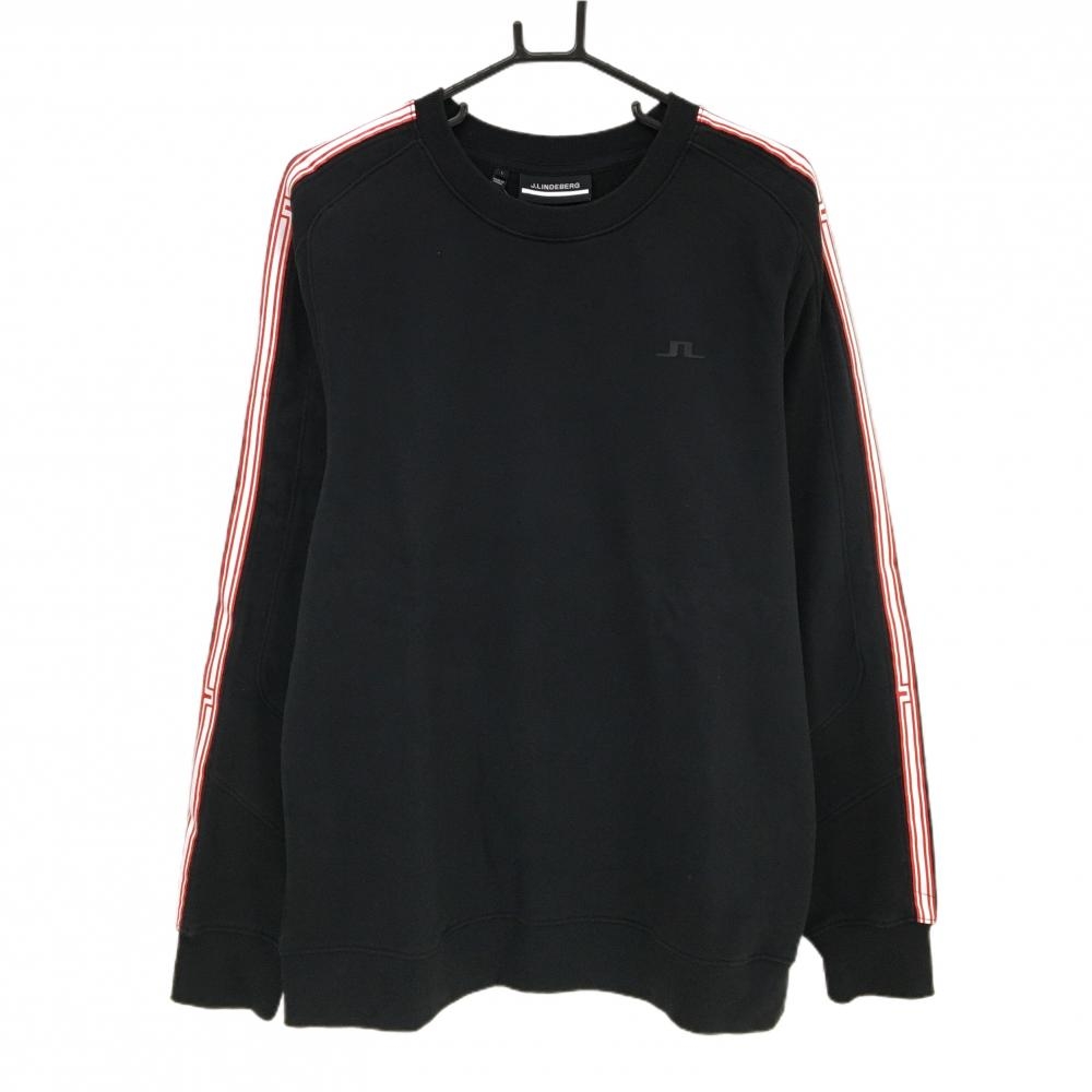 【美品】ジェイリンドバーグ トレーナー 黒×レッド 裏微起毛 肩・袖ロゴライン メンズ L ゴルフウェア J．LINDEBERG