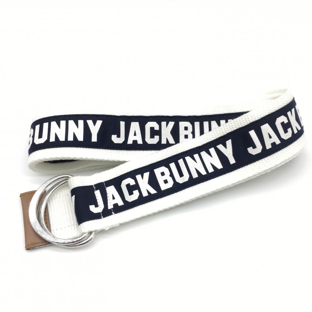 【超美品】Jack Bunny ジャックバニー リングベルト 白×ネイビー ロゴ総柄 メンズ  ゴルフウェア