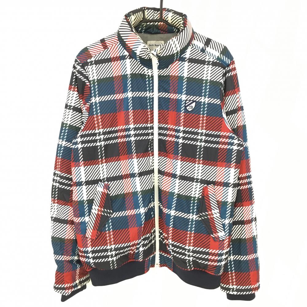 ジャックバニー 中綿ジャケット ダークネイビー×レッド×白 チェック柄 蓄熱裏地 袖口リブ メンズ 6(XL) ゴルフウェア Jack Bunny