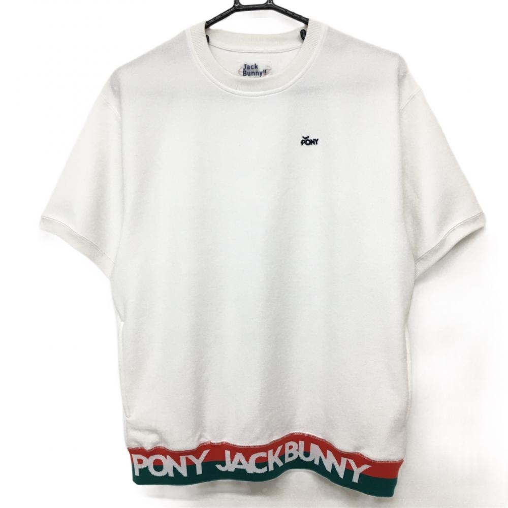 【美品】ジャックバニー×PONY 半袖トレーナー 白×レッド 裾ロゴ 引っ掛かり メンズ 4(L) ゴルフウェア Jack Bunny