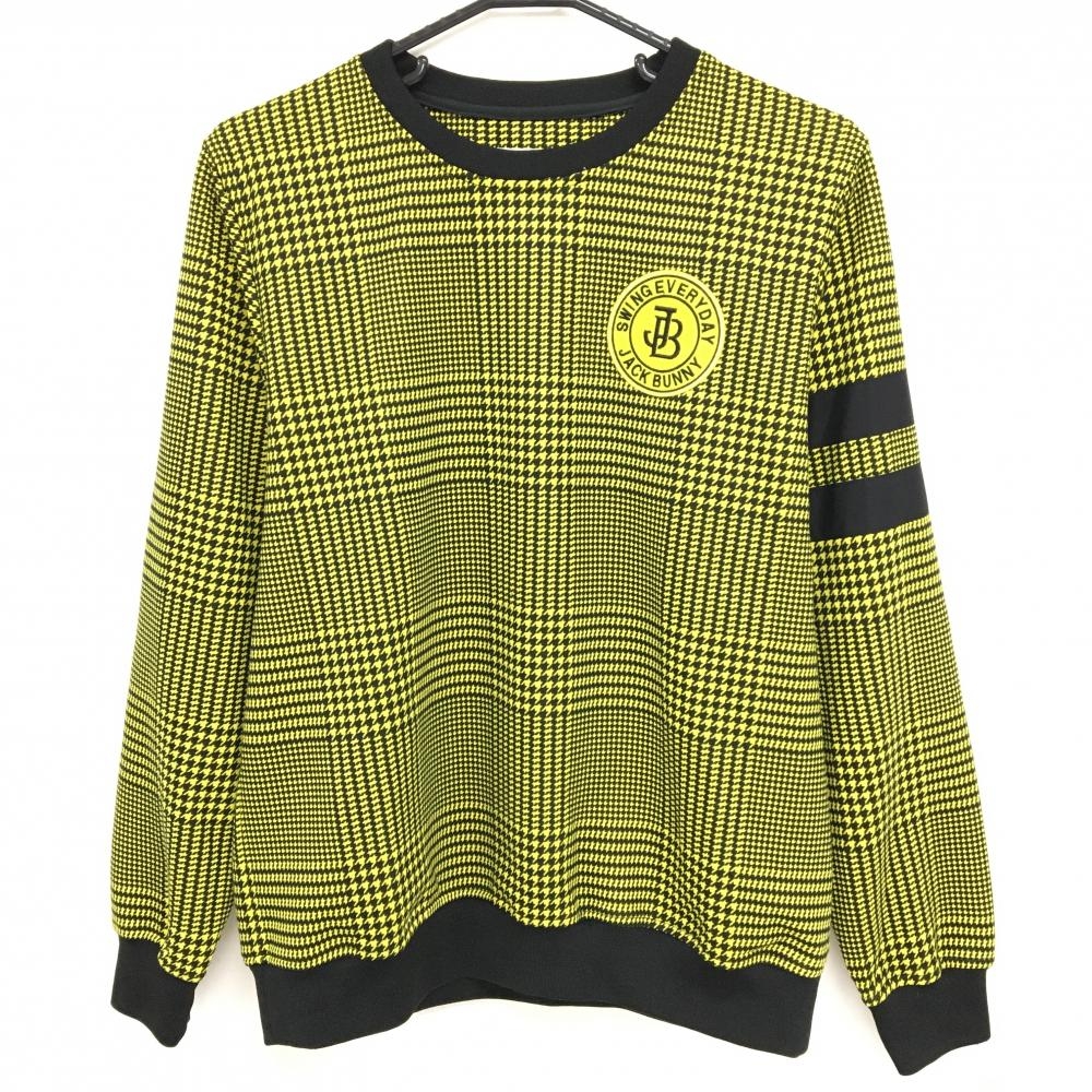 【超美品】ジャックバニー トレーナー イエロー×黒 千鳥格子 胸元ワッペン  メンズ 4(M) ゴルフウェア Jack Bunny
