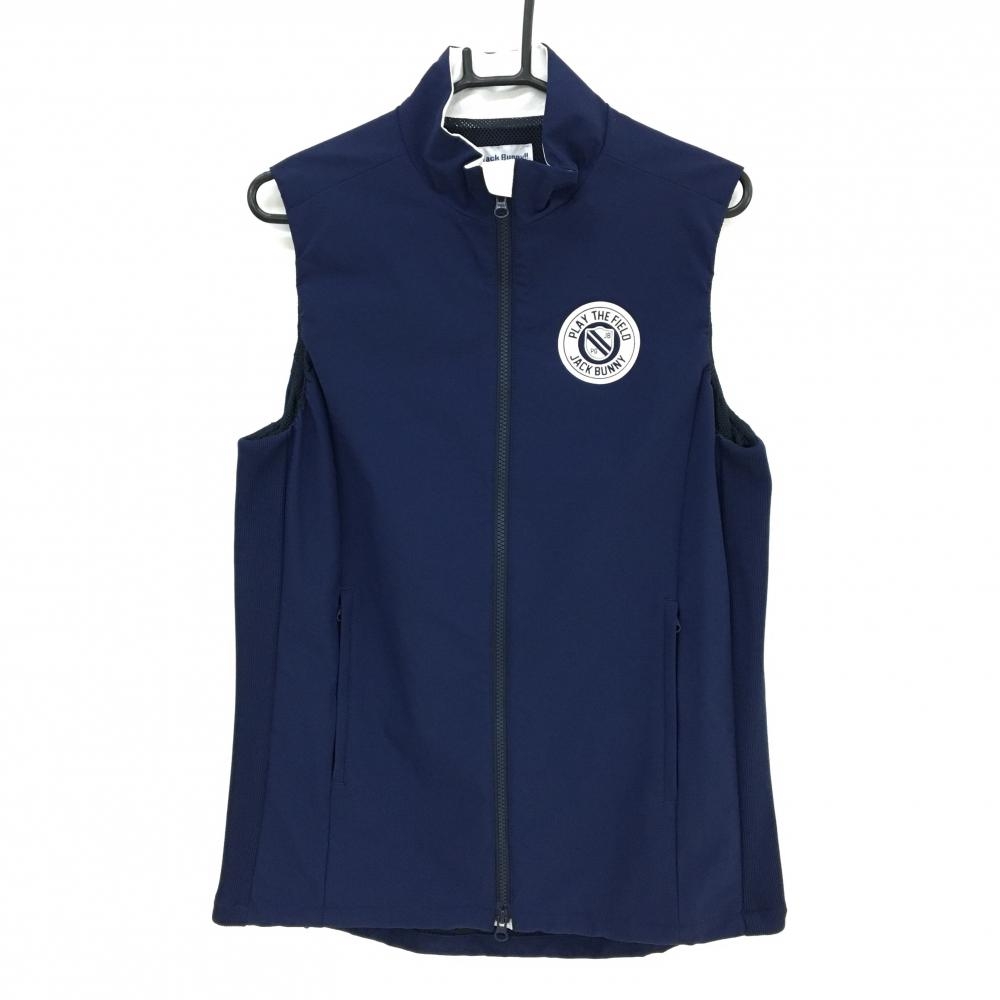 【美品】ジャックバニー アウターベスト ネイビー ロゴ白 ナイロン 裏地メッシュ メンズ 5(L) ゴルフウェア Jack Bunny