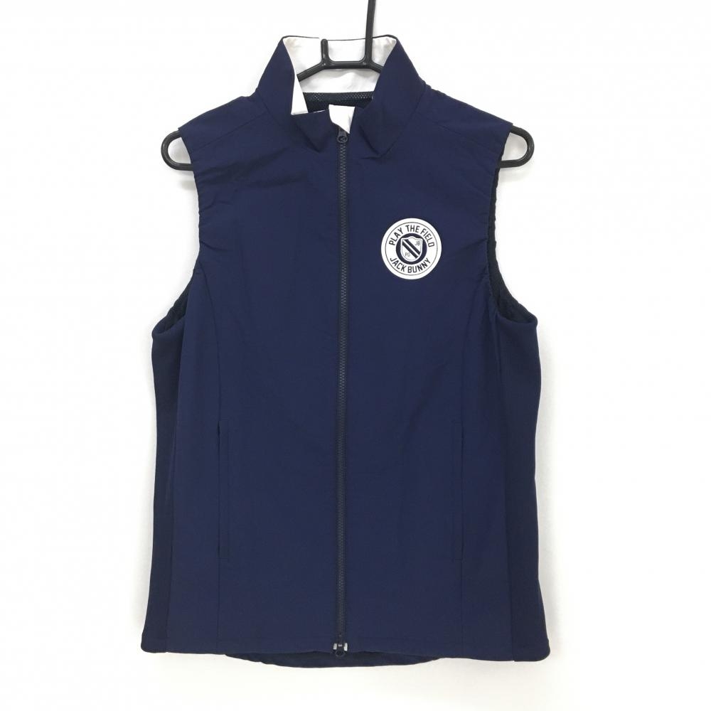 【超美品】ジャックバニー ナイロンベスト ネイビー×白 ダブルジップ 裏地メッシュ メンズ 4(M) ゴルフウェア Jack Bunny