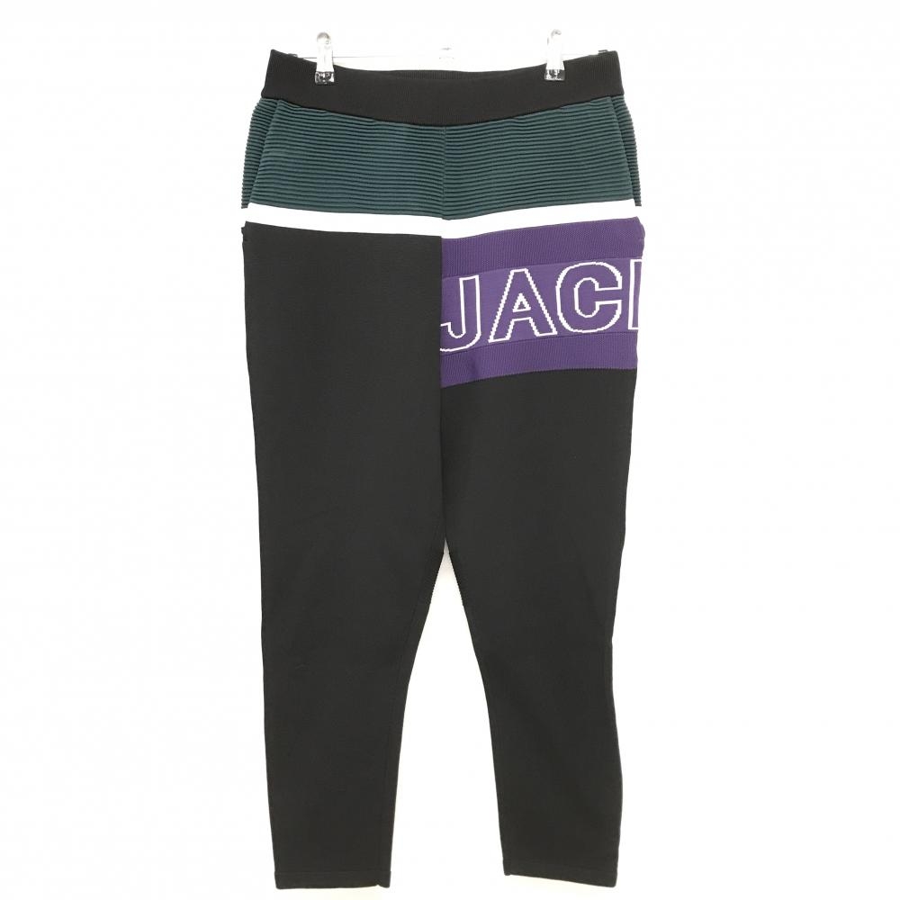 【美品】ジャックバニー ニットパンツ 黒×グリーン ビッグロゴ  メンズ 4(M) ゴルフウェア Jack Bunny