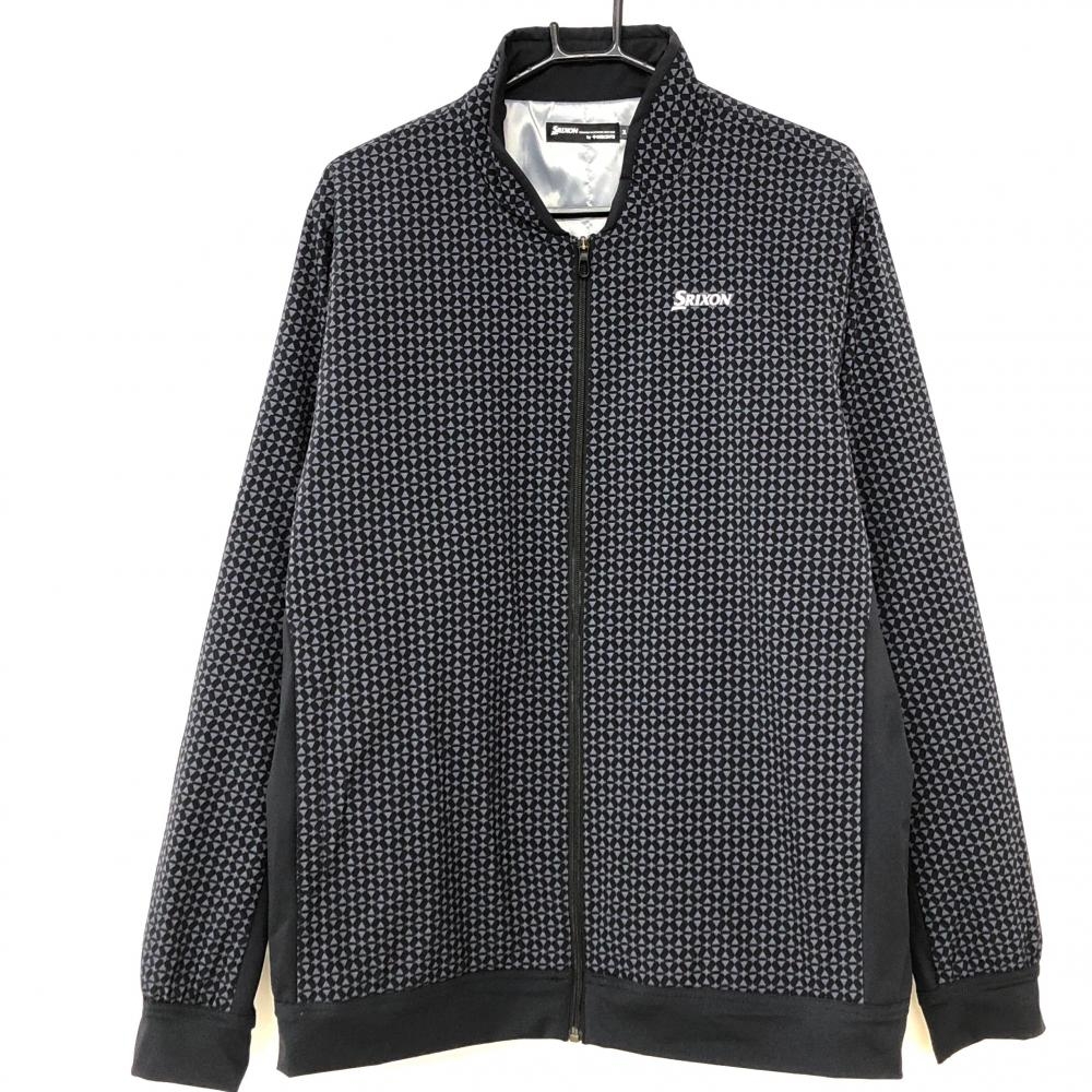 【美品】スリクソンバイデサント 中綿ジャケット 黒系×ネイビーグレー系 総柄 切替 胸ロゴ  メンズ 3L ゴルフウェア 大きいサイズ SRIXON