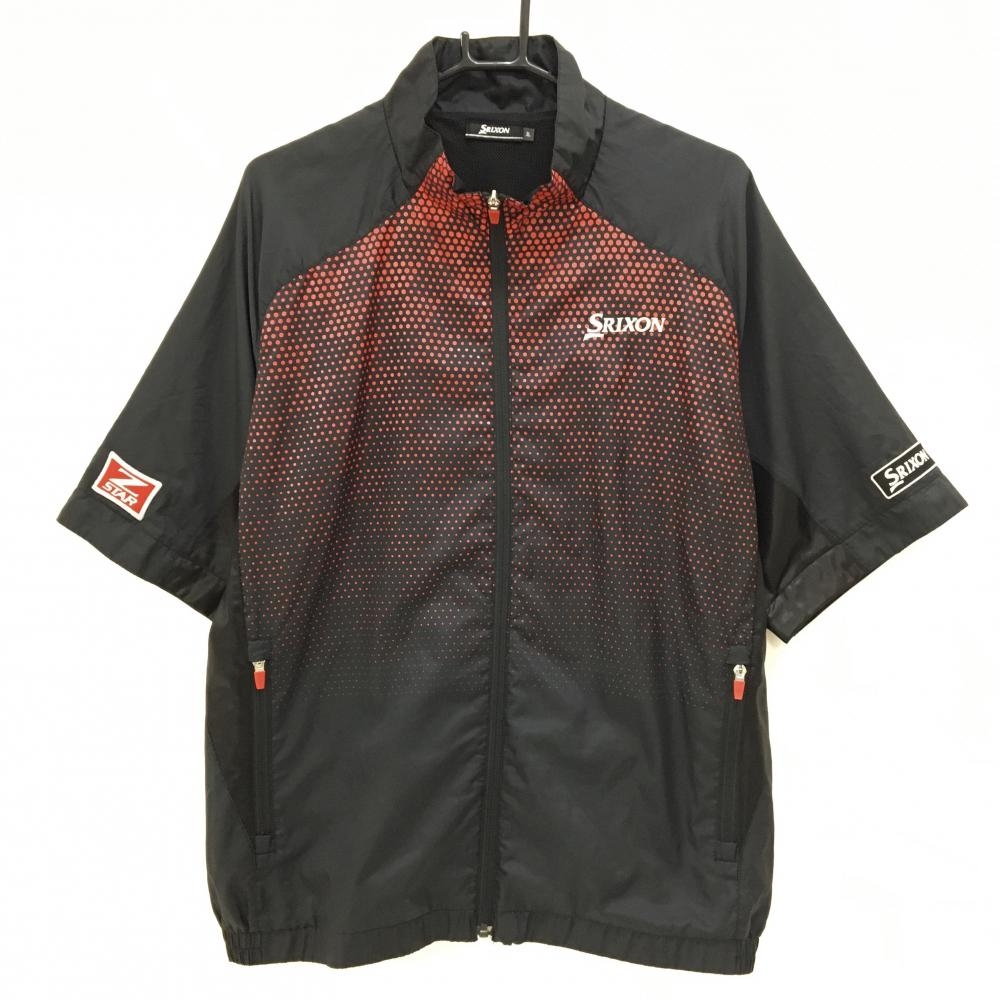 【美品】スリクソン 半袖ジャケットブルゾン 黒×レッド 一部ドット調 メッシュ裏地  メンズ 3L ゴルフウェア 大きいサイズ SRIXON