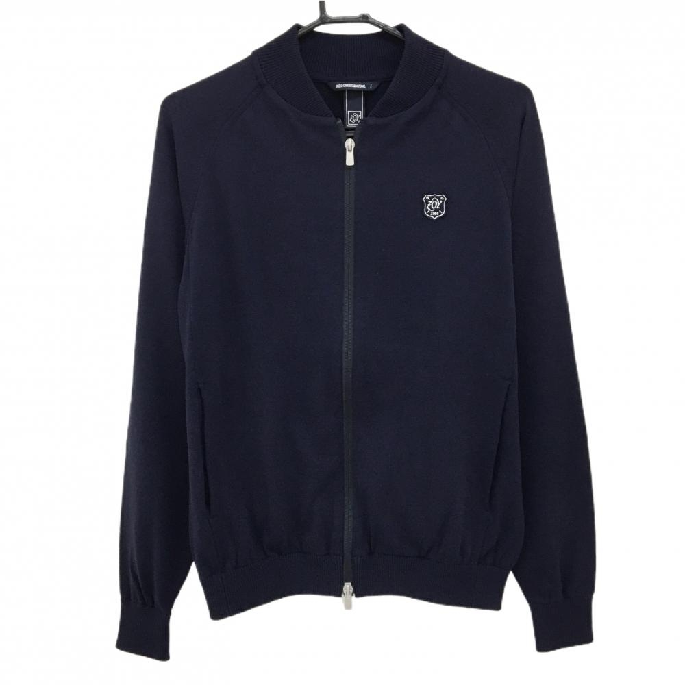 【超美品】ゾーイ ニットジャケット ネイビー ロゴワッペン コットン混 メンズ 1(S) ゴルフウェア ZOY