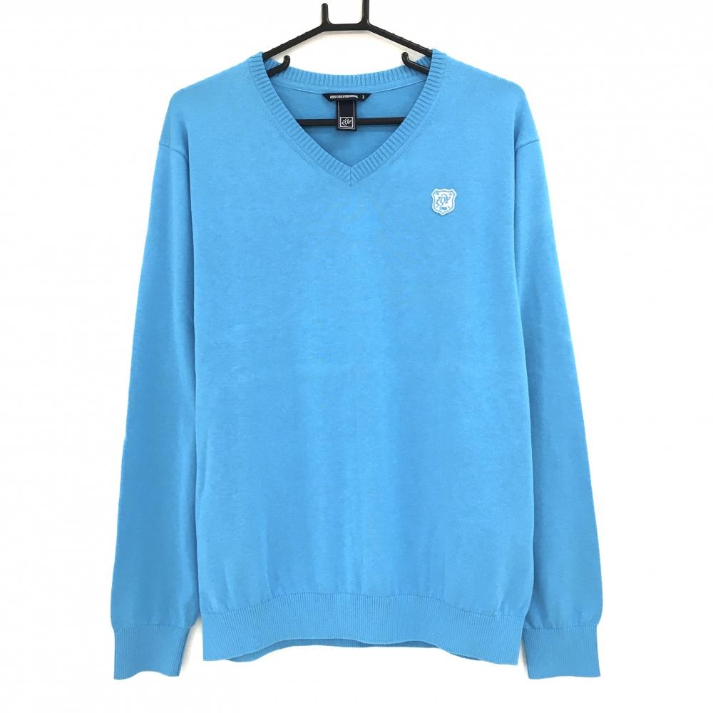 【超美品】ゾーイ セーター ライトブルー 胸元ワッペン Vネック  メンズ 3(L) ゴルフウェア ZOY