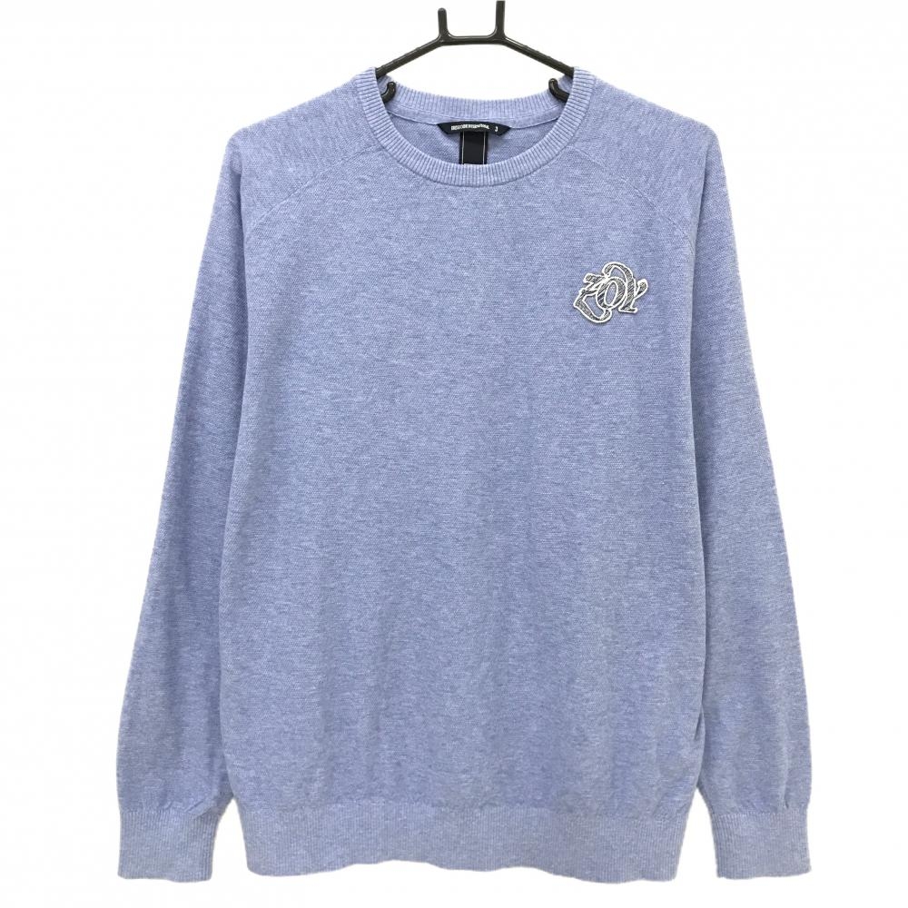 【美品】ゾーイ セーター 杢ブルー ワッペン コットン混 ニット メンズ 3(L) ゴルフウェア ZOY