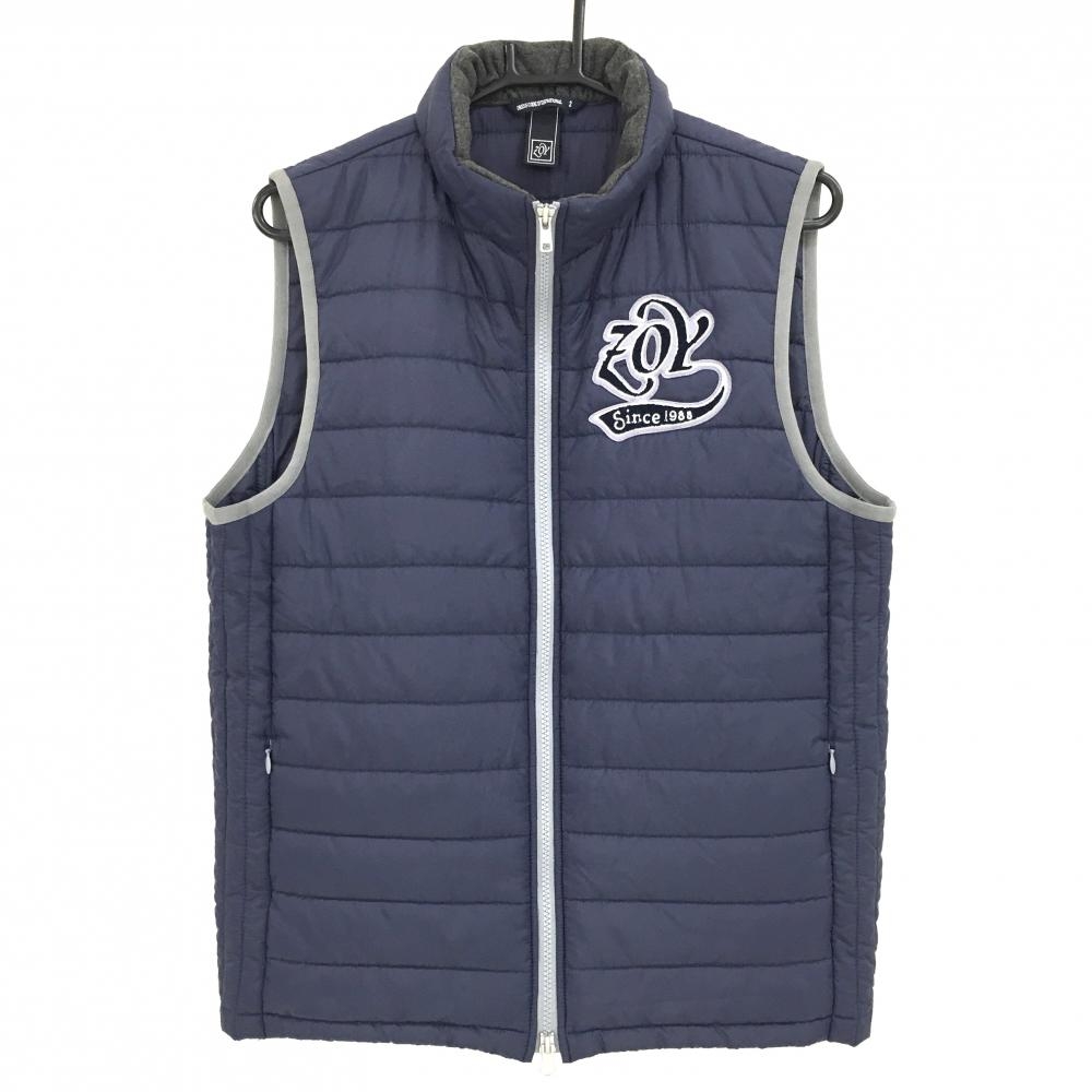 【超美品】ゾーイ 中綿ベスト ネイビー ダブルジップ 胸ロゴ メンズ 2(M) ゴルフウェア ZOY