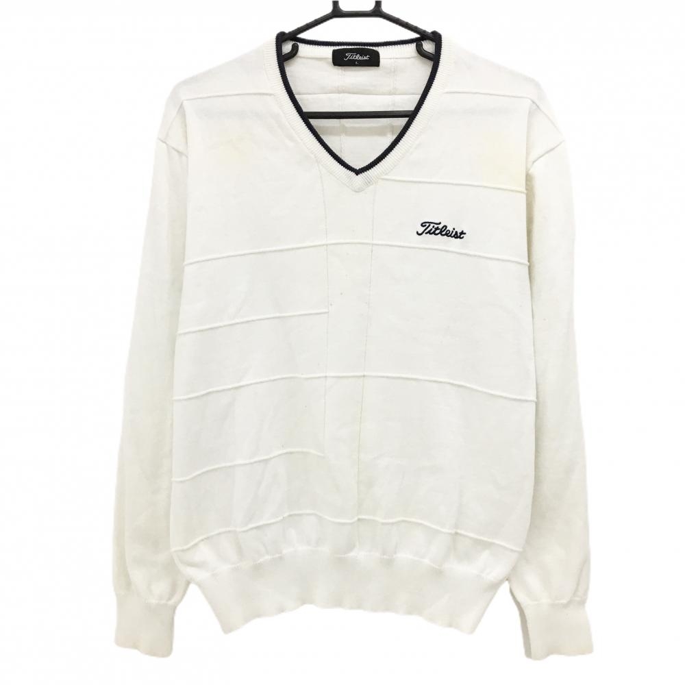 タイトリスト セーター 白×ネイビー 胸ロゴ Vネック ニット メンズ L ゴルフウェア TITLEIST