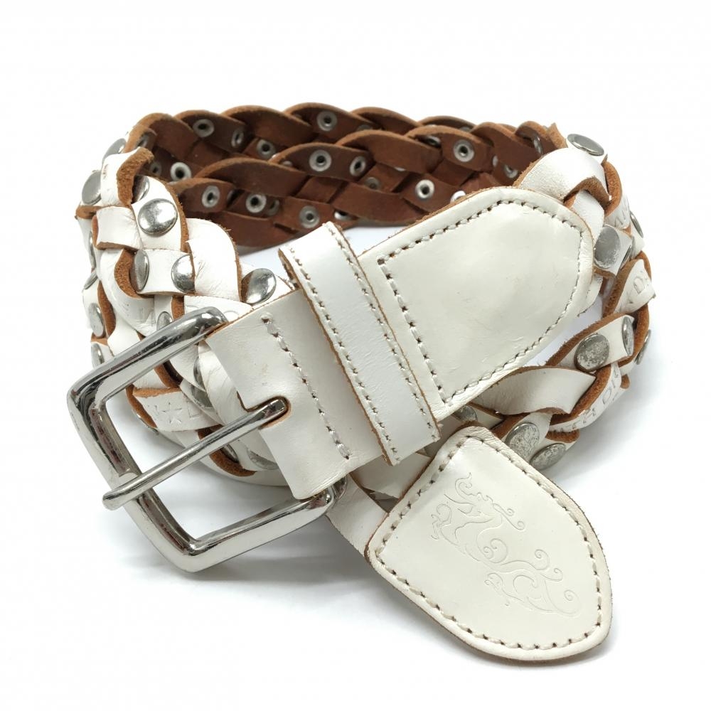 ダンスウィズドラゴン 編み込みベルト 白 スタッズ ロゴ メンズ  ゴルフウェア Dance With Dragon