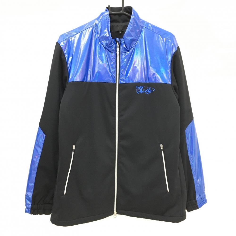 【新品】ダンスウィズドラゴン 中綿切替ジャケット 黒×ブルー ブルー地光沢感 メンズ 4(XL) ゴルフウェア Dance With Dragon