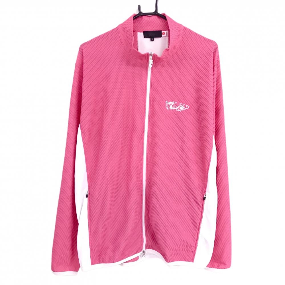 【超美品】ダンスウィズドラゴン ジャケット ピンク×白 凹凸生地 後ろセンターロゴ メンズ 5(2XL) ゴルフウェア Dance With Dragon