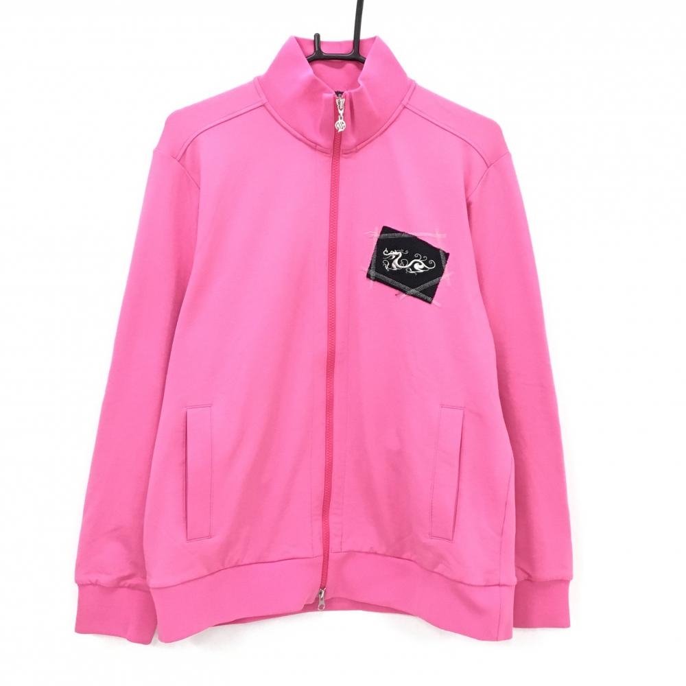 【美品】ダンスウィズドラゴン ジャケット ピンク 背面ビッグスカル メンズ 4(XL) ゴルフウェア Dance With Dragon
