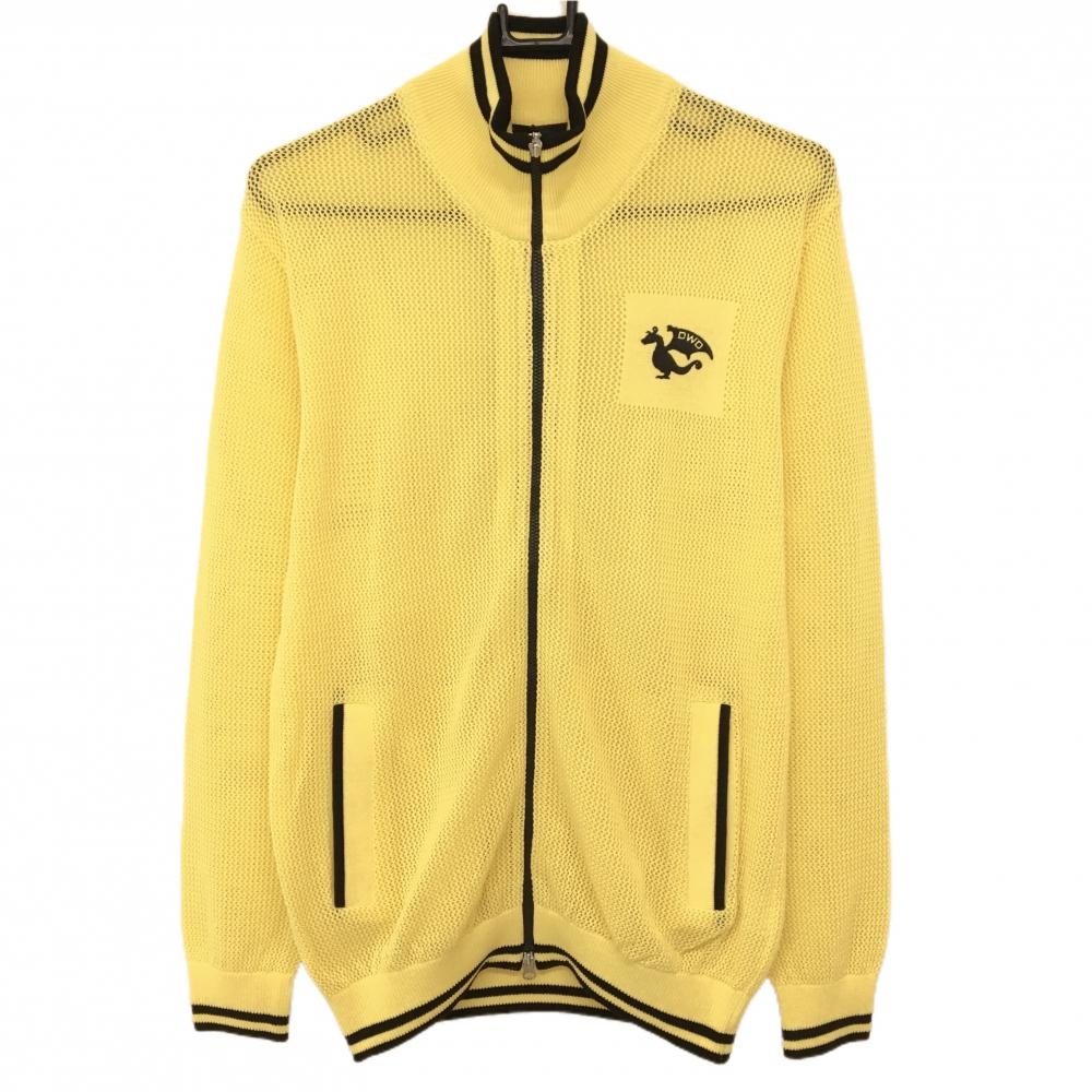 【新品】ダンスウィズドラゴン サマーニットジャケット イエロー×黒 透かし編み メンズ 3(L) ゴルフウェア Dance With Dragon