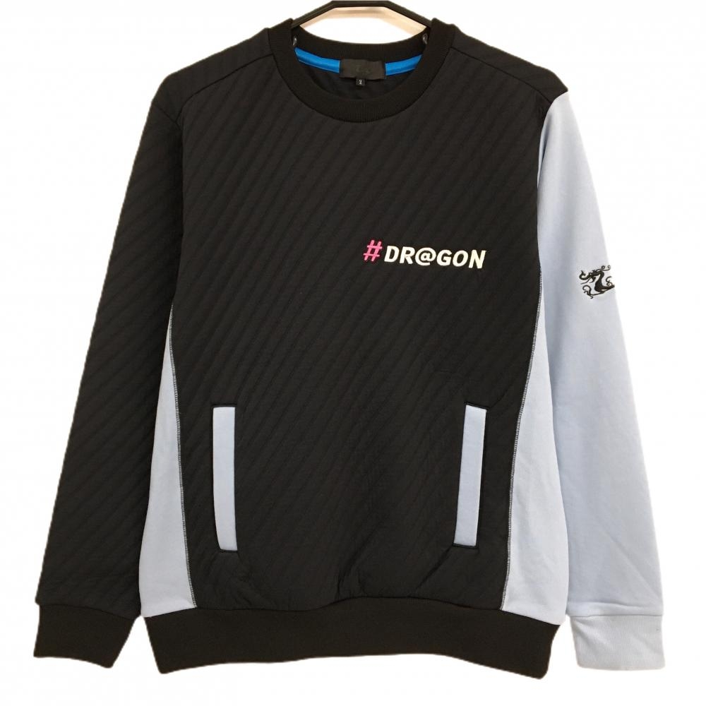 【美品】ダンスウィズドラゴン 切替トレーナー 黒×ライトブルー スウェット メンズ 2(M) ゴルフウェア Dance With Dragon