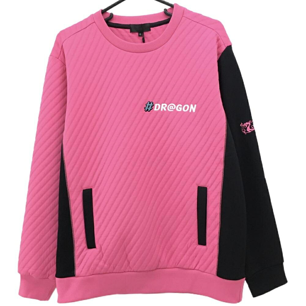 【新品】ダンスウィズドラゴン トレーナー ピンク×黒 キルティング風 袖・サイド切替  メンズ 4(XL) ゴルフウェア Dance With Dragon