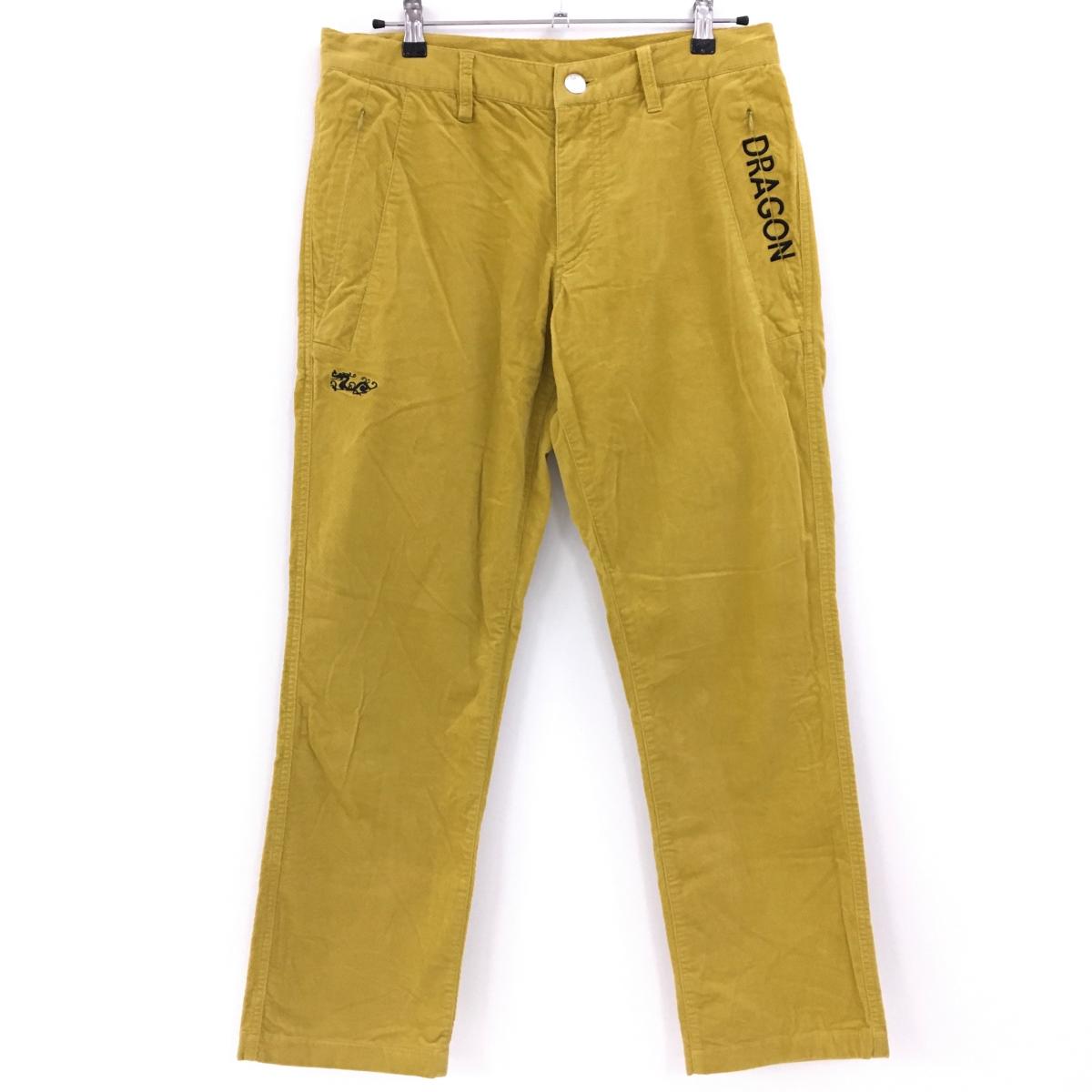 【美品】ダンスウィズドラゴン パンツ マスタードイエロー コーデュロイ調 ジップポケット メンズ 3(L) ゴルフウェア Dance With Dragon