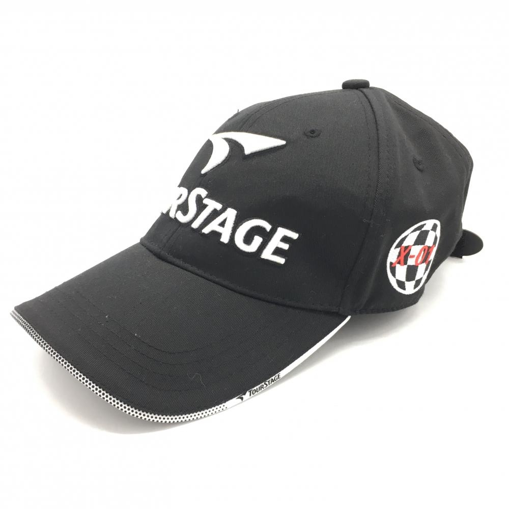 【美品】TOURSTAGE ツアーステージ キャップ 黒×白 刺繍 メンズ L(57-60cm) ゴルフウェア