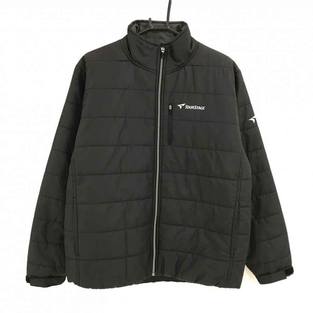 【美品】ツアーステージ 中綿ジャケット 黒 ロゴ白 メンズ LL ゴルフウェア TOURSTAGE
