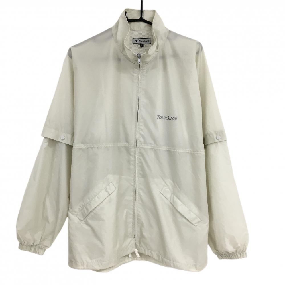 【超美品】ツアーステージ ジャケットブルゾン グレー系 ロゴプリント メッシュ裏地 メンズ L ゴルフウェア TOURSTAGE