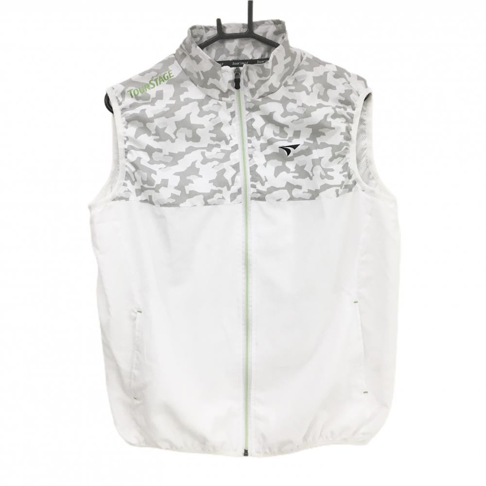 【美品】ツアーステージ アウターベスト 白×グレー 胸上総柄 メッシュ裏地  メンズ LL ゴルフウェア TOURSTAGE