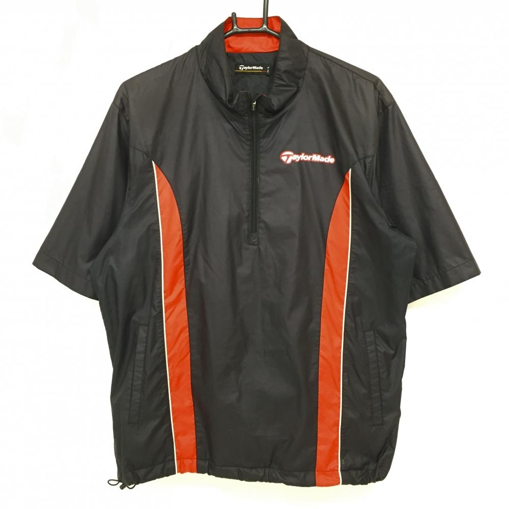 テーラーメイド 半袖ブルゾン 黒×レッド 地模様 ハーフジップ 裾ドローコード  メンズ L ゴルフウェア TaylorMade 画像