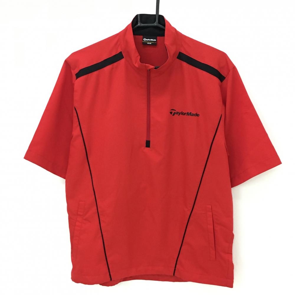 【美品】テーラーメイド 半袖ブルゾン レッド×黒 ハーフジップ 薄手  メンズ M ゴルフウェア TaylorMade