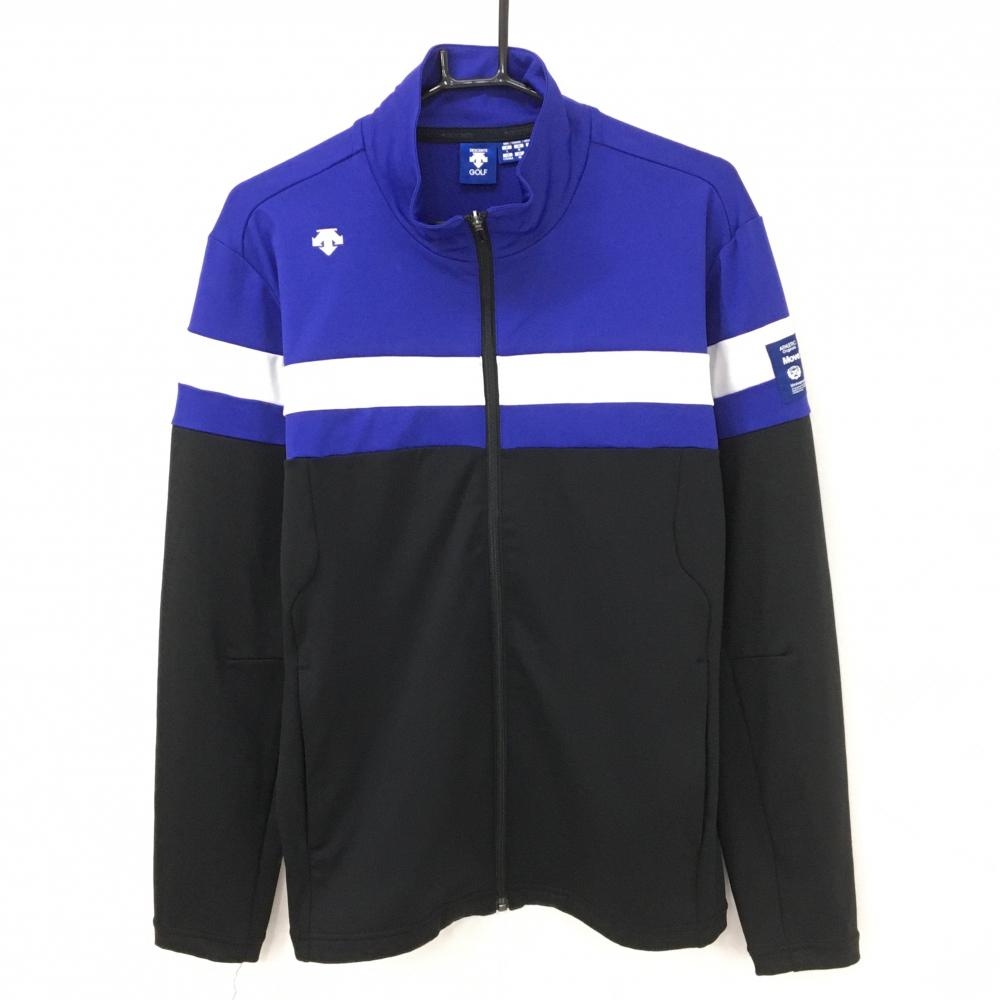 【美品】デサントゴルフ ジャケットブルゾン パープルネイビー×黒 肩ロゴ 裏微起毛 中田英寿 メンズ L ゴルフウェア DESCENTE