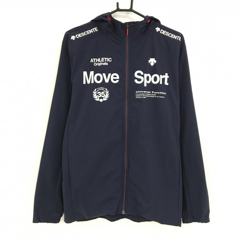 【超美品】デサント ジップパーカー ネイビー×白 フロントロゴ メンズ O ゴルフウェア DESCENTE